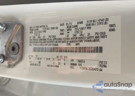 2015 Ford Escape Se из США, поврежденный, VIN 1FMCU9GX5FUB15392